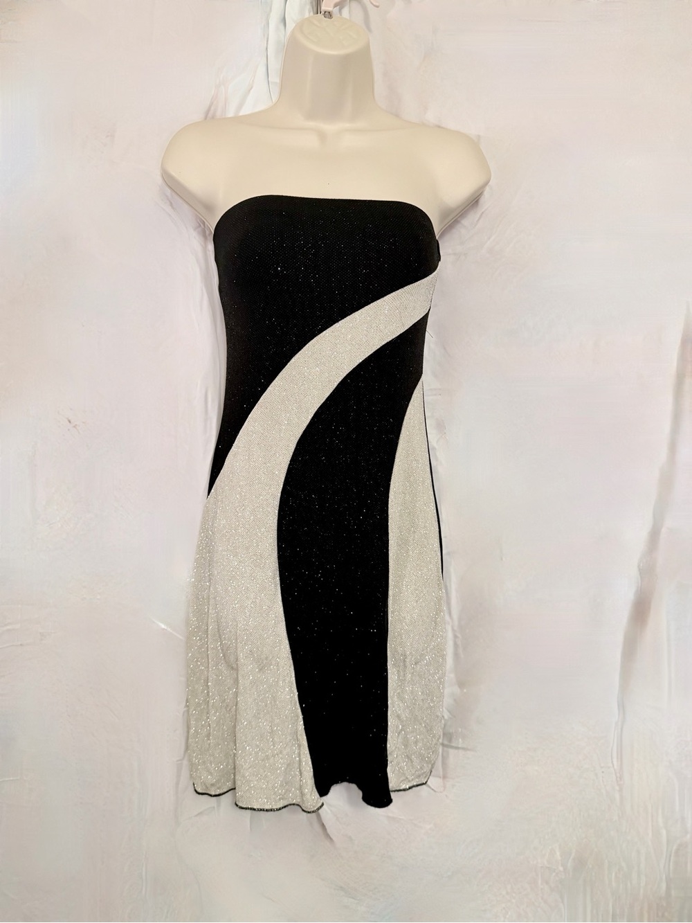 Wet Seal Y2K Black Silver Glitter Strapless Mini Dress M
